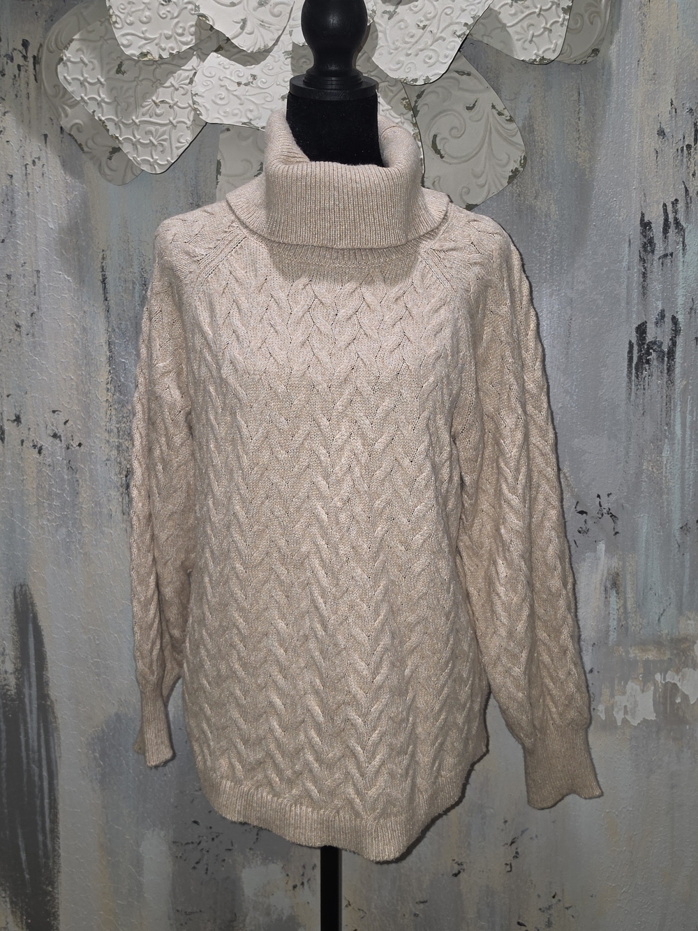 St. John's Bay Cozy Light Cream Cable Turtleneck Sweater Ultra Soft Size Large